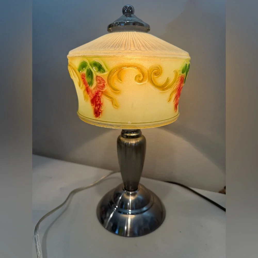 Vintage Metal Base Art Deco Green Painted Boudoir Table Lamp 3- Way Touch